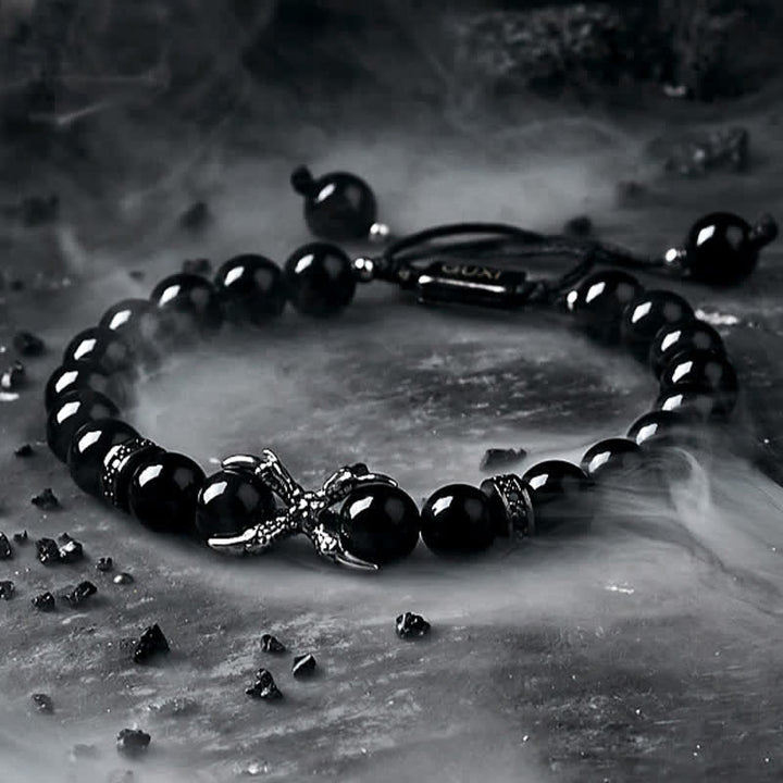 Bracelet de perles pour homme en obsidienne naturelle et jaspe gris Olivenorma 