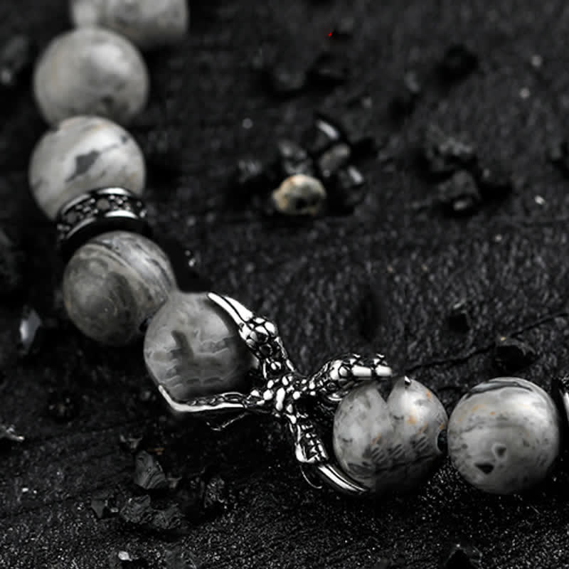 Bracelet de perles pour homme en obsidienne naturelle et jaspe gris Olivenorma 
