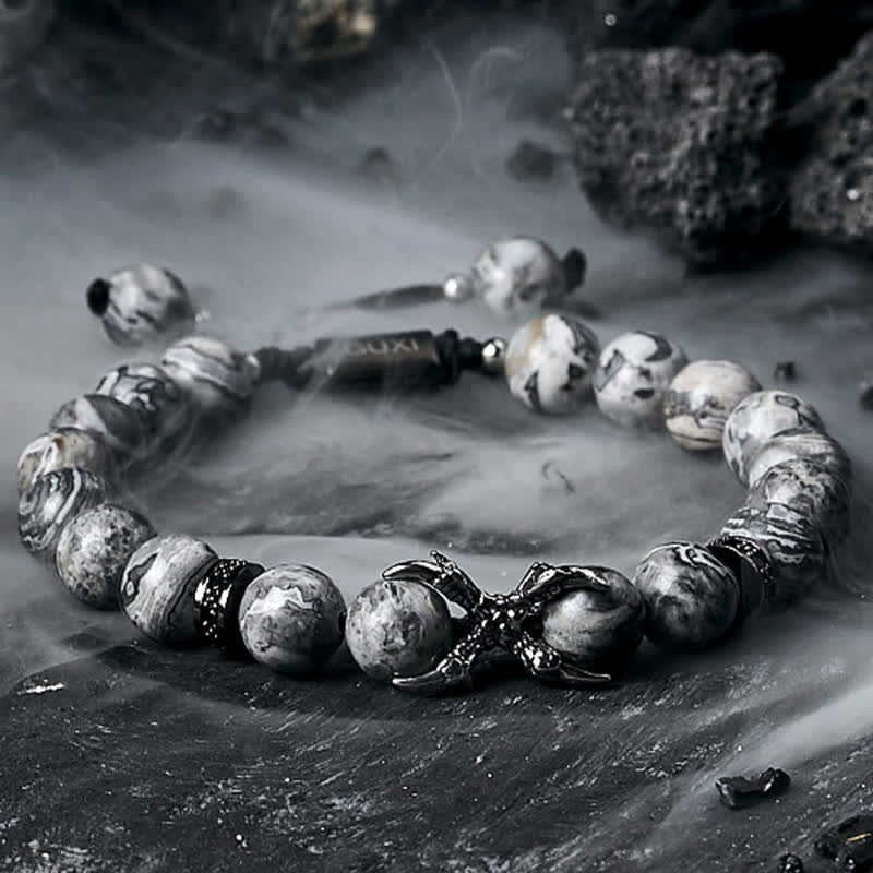 Bracelet de perles pour homme en obsidienne naturelle et jaspe gris Olivenorma 
