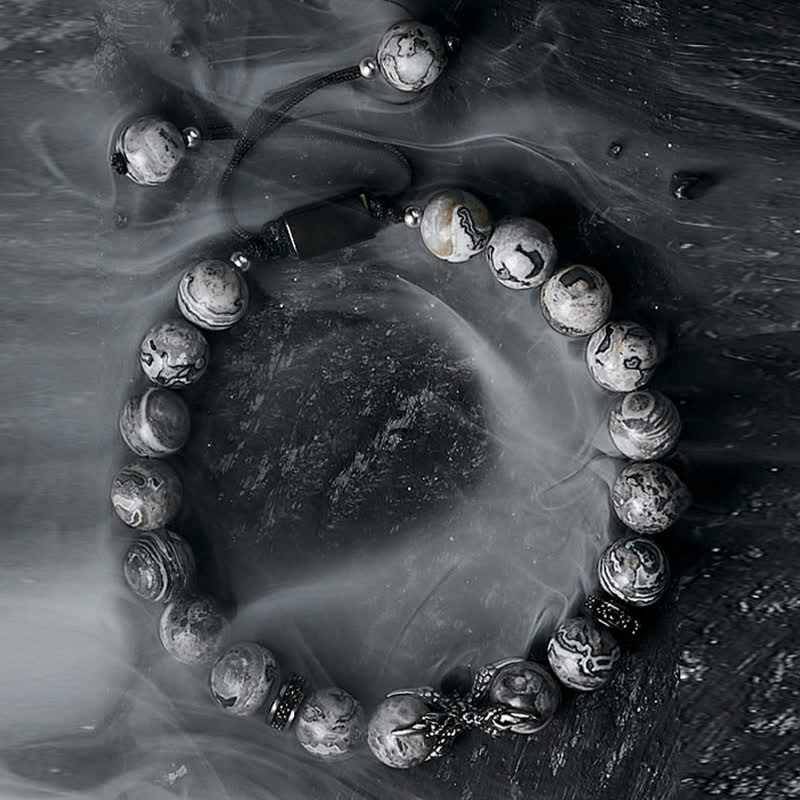 Bracelet de perles pour homme en obsidienne naturelle et jaspe gris Olivenorma 