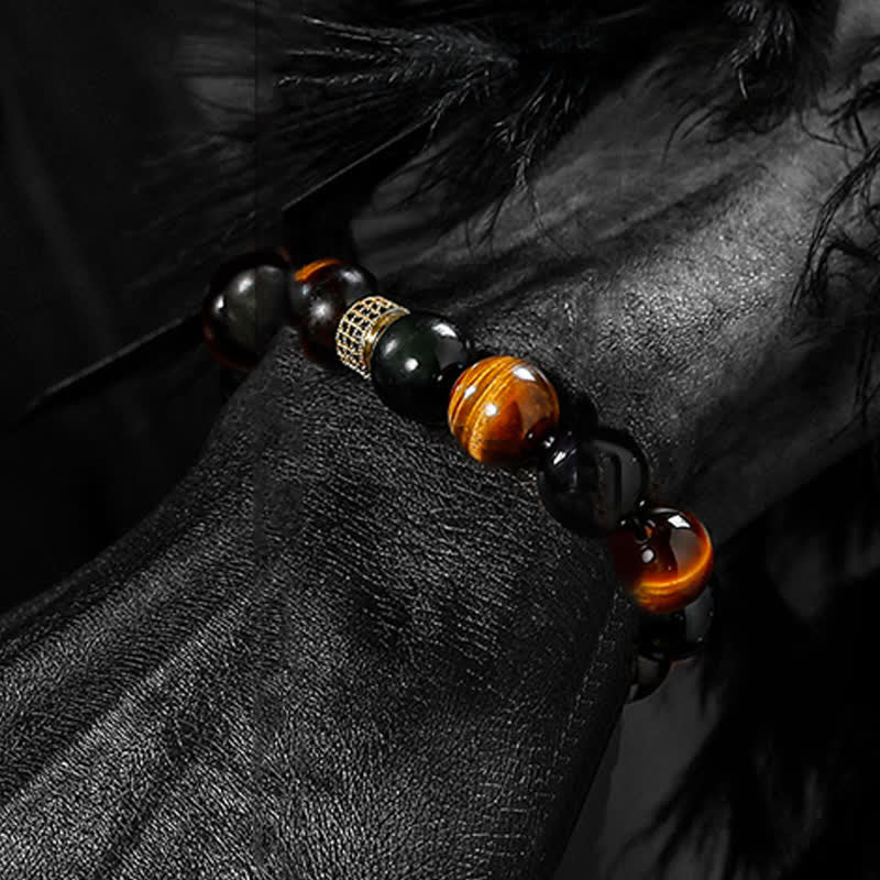 Bracelet en perles d'oeil de tigre naturel Olivenorma 12 mm pour homme - image 2