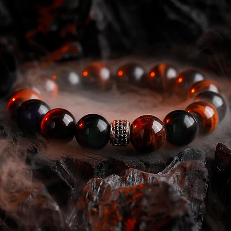 Bracelet en perles d'oeil de tigre naturel Olivenorma 12 mm pour homme - Oeil de tigre rouge - 18 cm - image 5