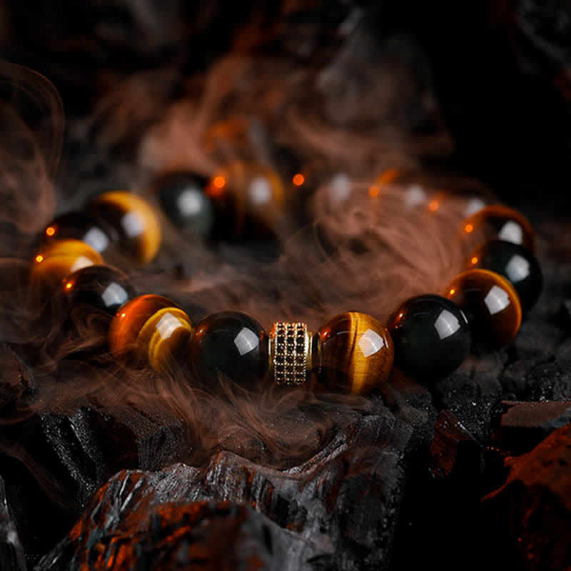 Bracelet en perles d'oeil de tigre naturel Olivenorma 12 mm pour homme - image 3