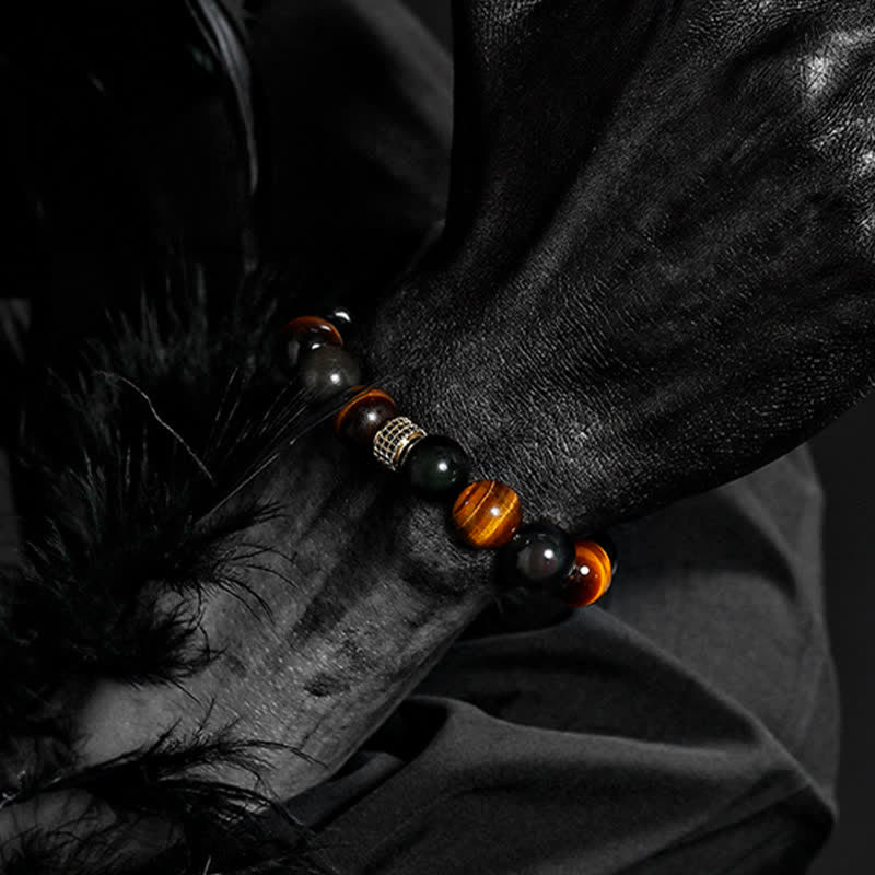 Bracelet en perles d'oeil de tigre naturel Olivenorma 12 mm pour homme 