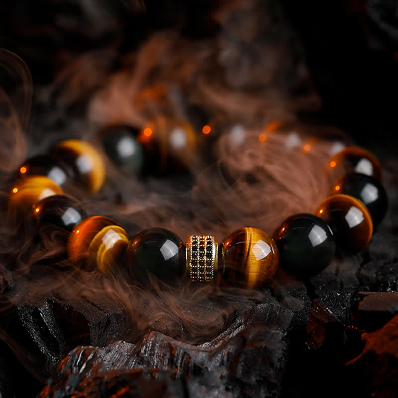 Bracelet en perles d'oeil de tigre naturel Olivenorma 12 mm pour homme - Oeil de tigre - 18 cm - image 0