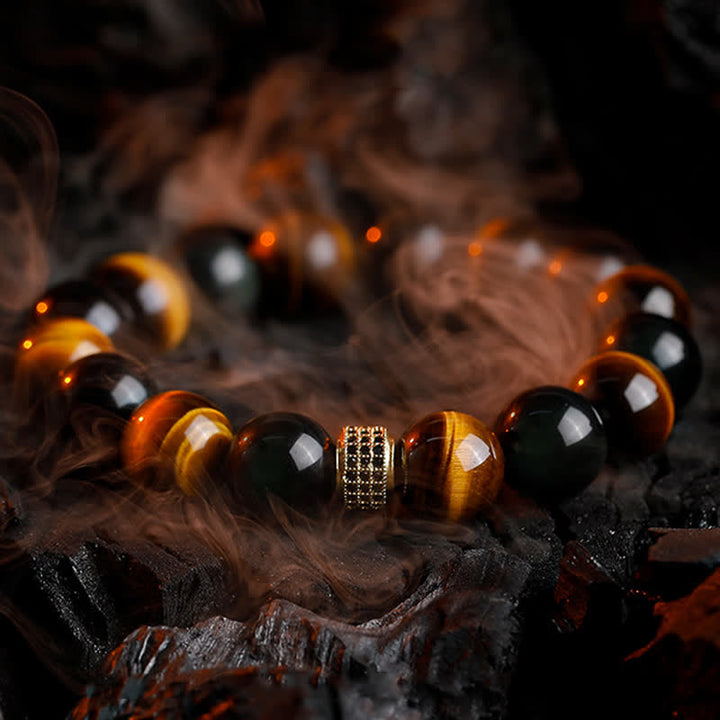 Bracelet en perles d'oeil de tigre naturel Olivenorma 12 mm pour homme - Oeil de tigre - 18 cm - image 0