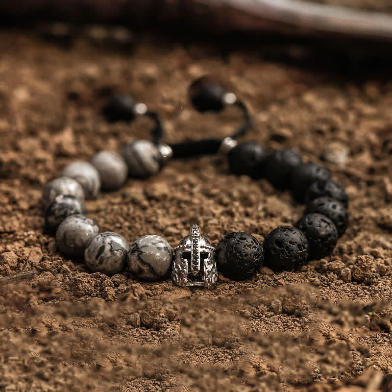 Bracelet en perles de pierre de lave naturelle Olivenorma pour homme - Pierre de lave et jaspe gris - 17cm-18cm - image 10
