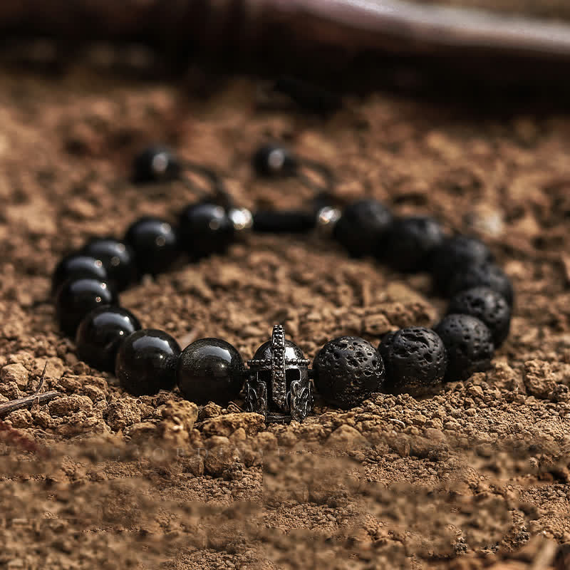 Bracelet en perles de pierre de lave naturelle Olivenorma pour homme - Pierre de lave et obsidienne - 17cm-18cm - image 4