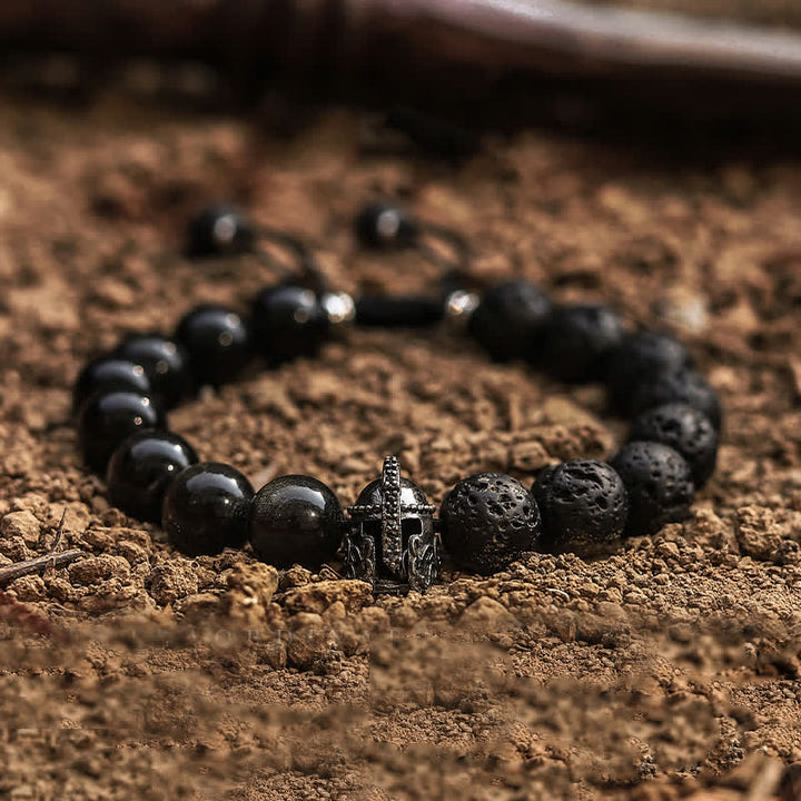 Bracelet en perles de pierre de lave naturelle Olivenorma pour homme - Pierre de lave et obsidienne - 17cm-18cm - image 4