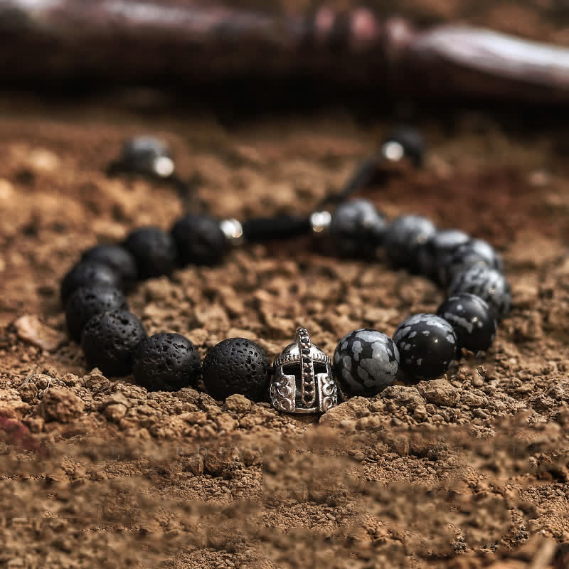 Bracelet en perles de pierre de lave naturelle Olivenorma pour homme - Pierre de lave et obsidienne flocon de neige - 17cm-18cm - image 0