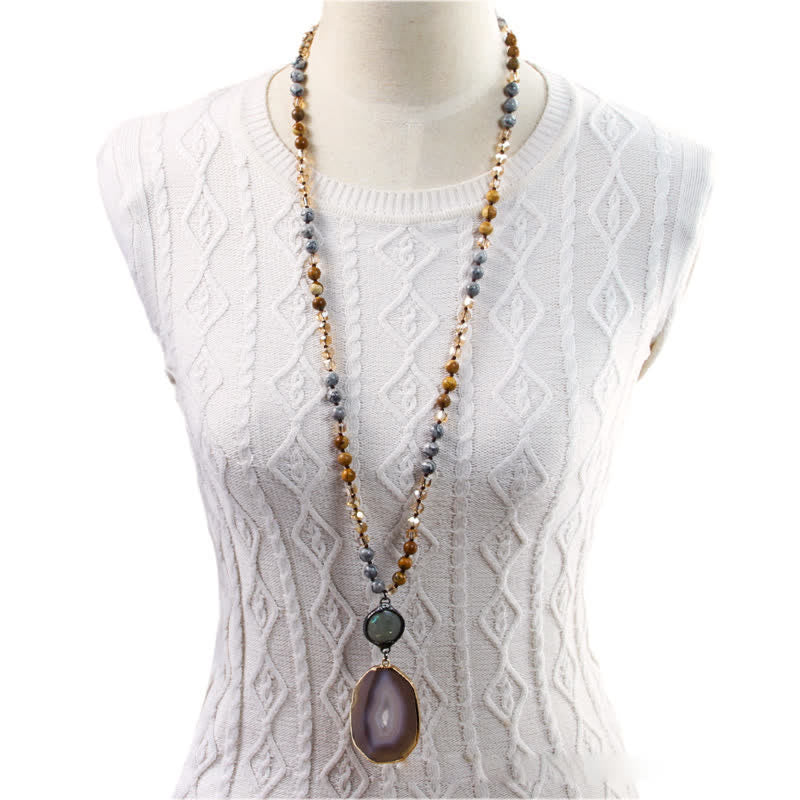 Collier avec pendentif en agate de style bohème avec perles de 8 mm Olivenorma