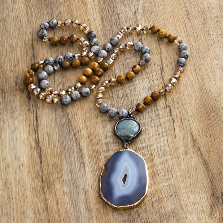 Collier avec pendentif en agate de style bohème avec perles de 8 mm Olivenorma