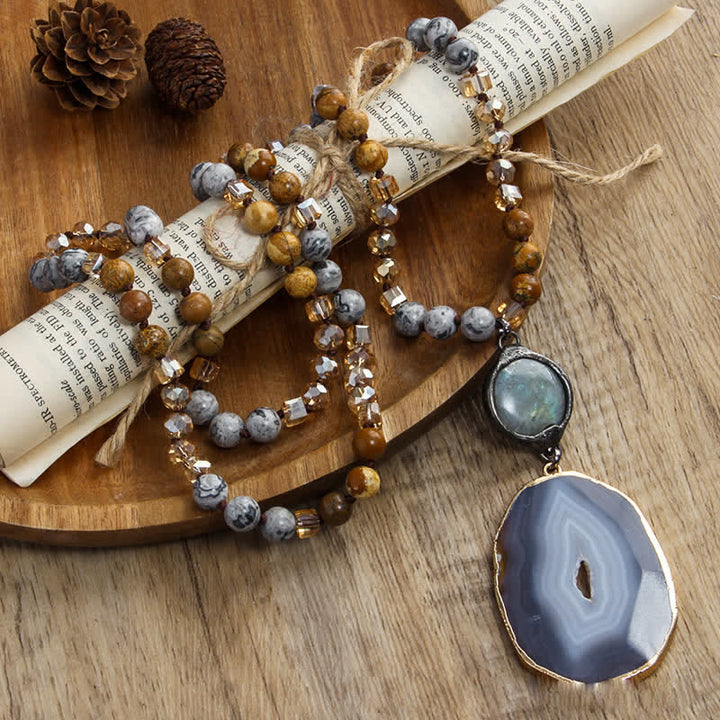 Collier avec pendentif en agate de style bohème avec perles de 8 mm Olivenorma