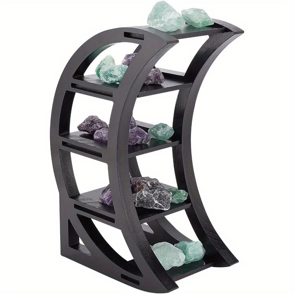 Étagère en cristal pour le stockage des huiles essentielles et des pierres précieuses en forme de croissant en bois Olivenorma