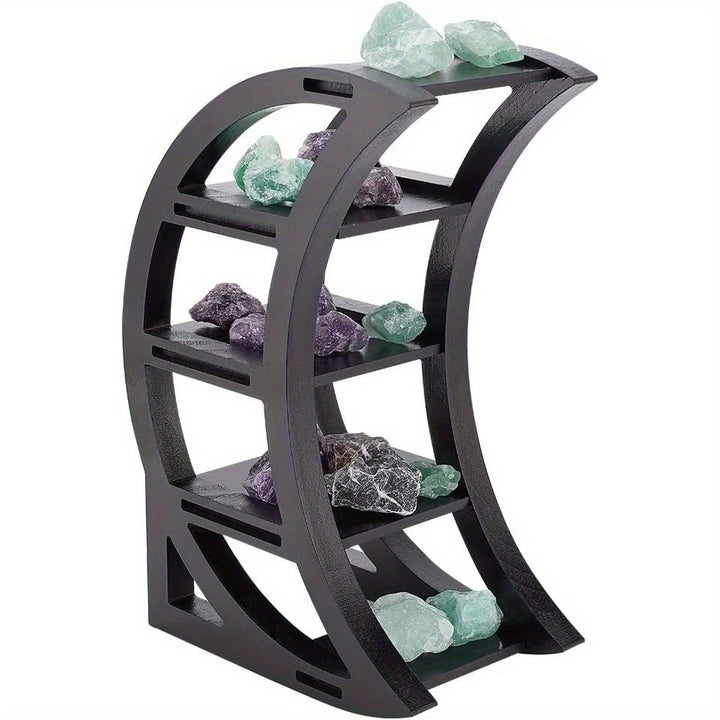 Étagère en cristal pour le stockage des huiles essentielles et des pierres précieuses en forme de croissant en bois Olivenorma