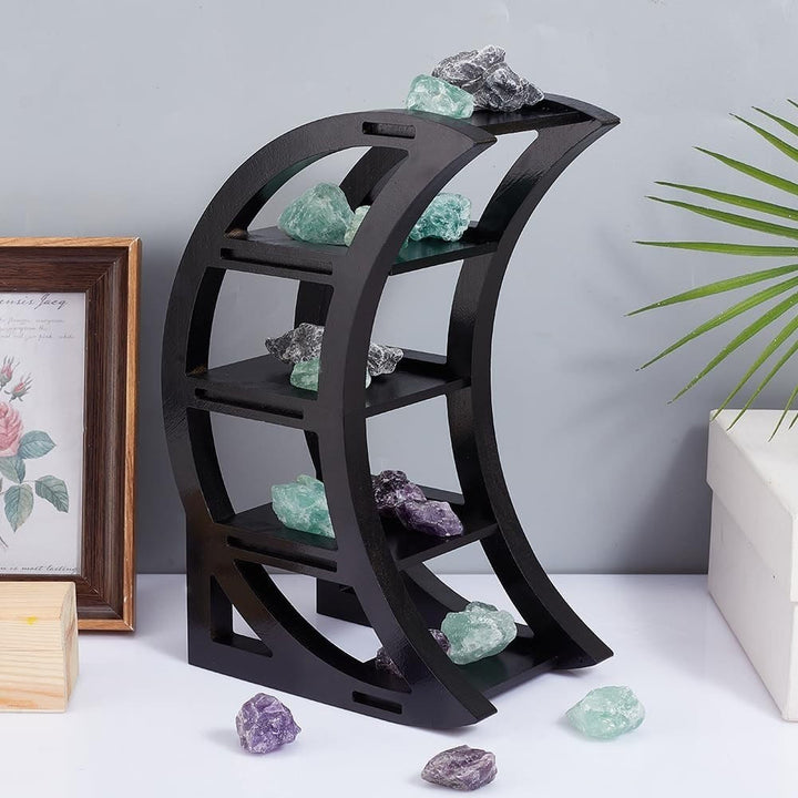 Étagère en cristal pour le stockage des huiles essentielles et des pierres précieuses en forme de croissant en bois Olivenorma