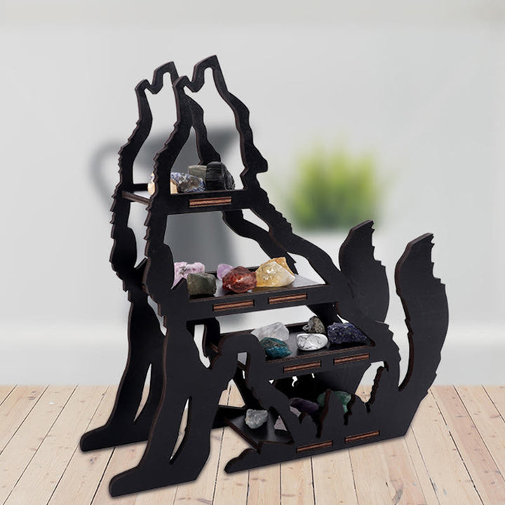 Étagère en cristal pour le stockage des huiles essentielles et des pierres précieuses en forme de croissant en bois Olivenorma