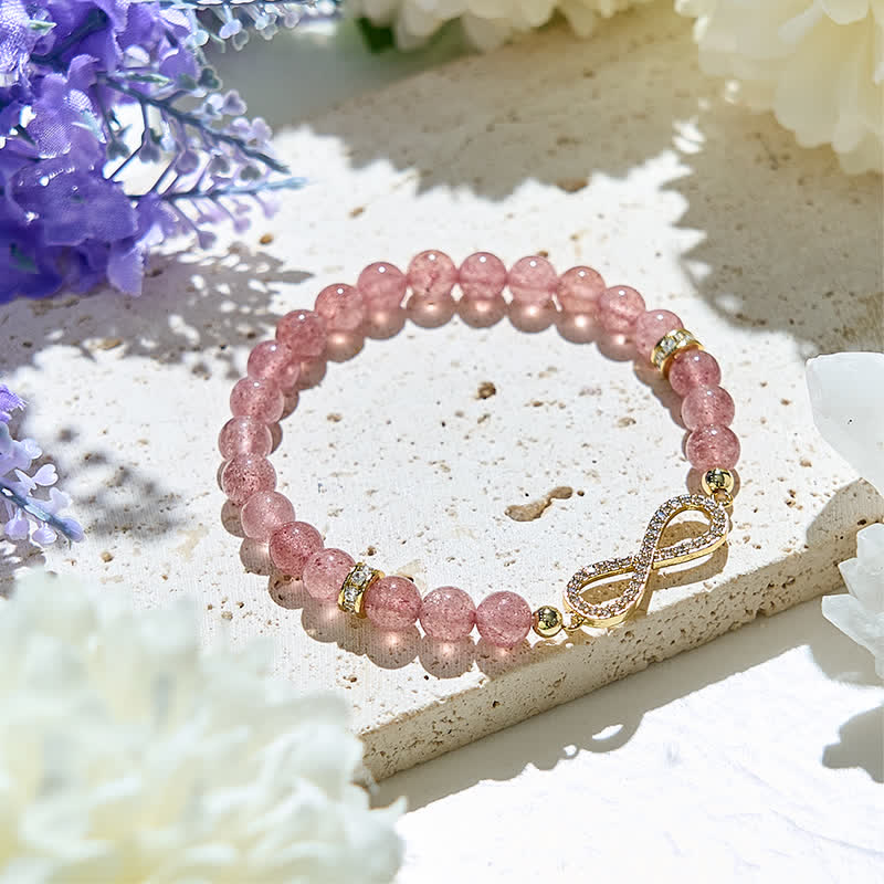 Bracelet symbole infini en perles de quartz fraise naturel Olivenorma 