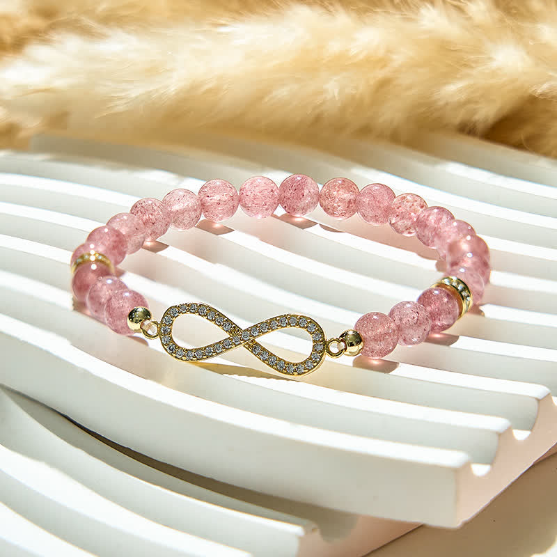 Bracelet symbole infini en perles de quartz fraise naturel Olivenorma 