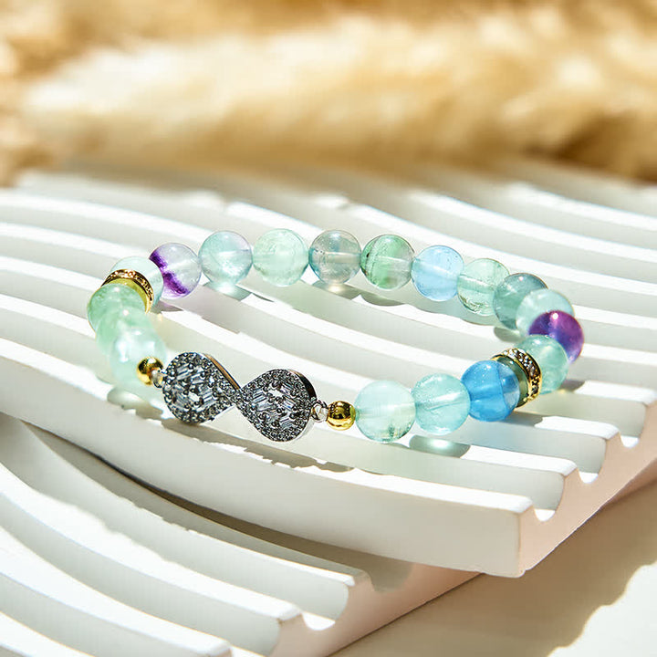 Bracelet symbole de l'infini en perles de fluorite naturelle Olivenorma 