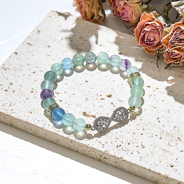 Bracelet symbole de l'infini en perles de fluorite naturelle Olivenorma 