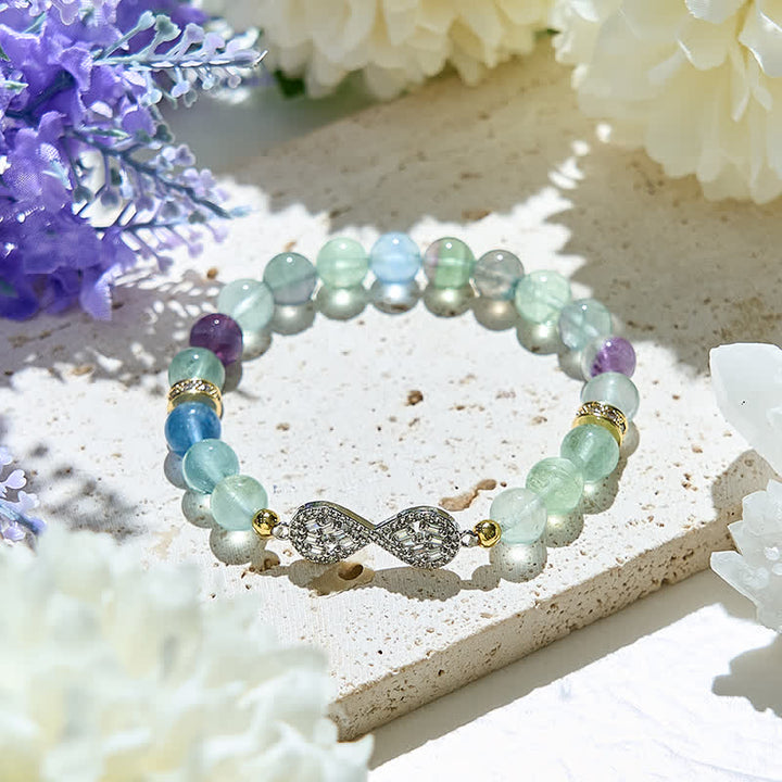 Bracelet symbole de l'infini en perles de fluorite naturelle Olivenorma 