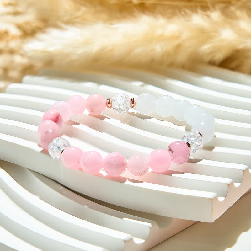Bracelet en perles d'opale rose en cristal transparent Olivenorma 