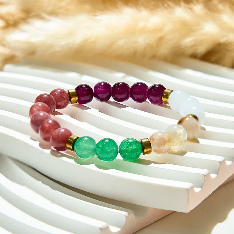 Bracelet Olivenorma en perles de grenat, quartz fraise et aventurine verte 