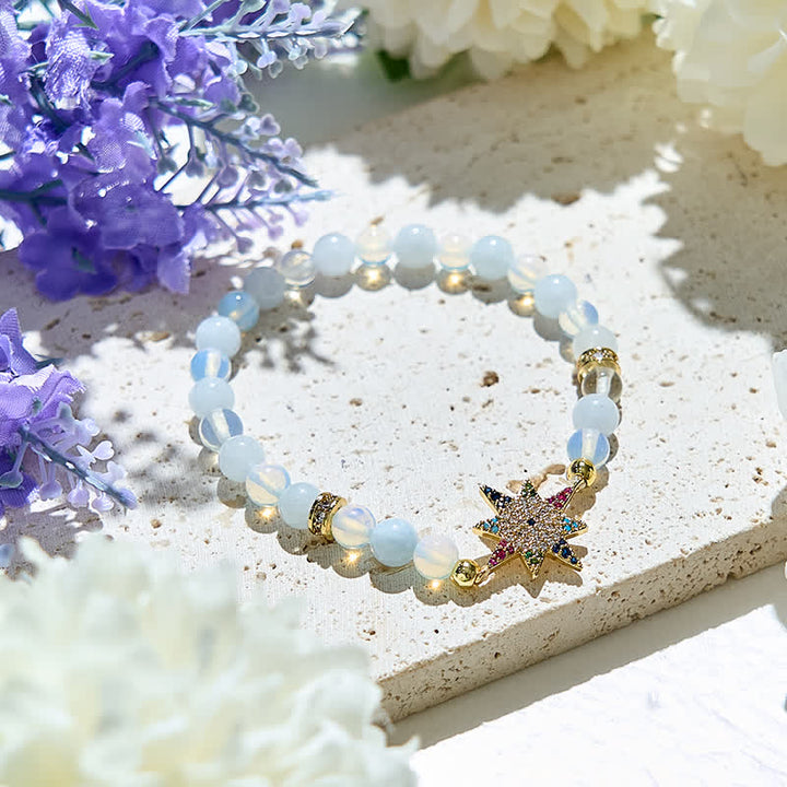 Bracelet étoile à huit branches en zircon coloré avec perles d'opalite Olivenorma 