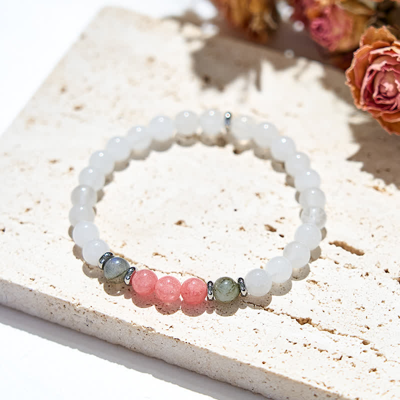 Bracelet en perles de labradorite et de quartz fraise en cristal transparent Olivenorma 