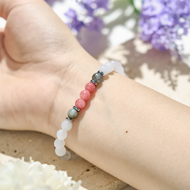 Bracelet en perles de labradorite et de quartz fraise en cristal transparent Olivenorma 