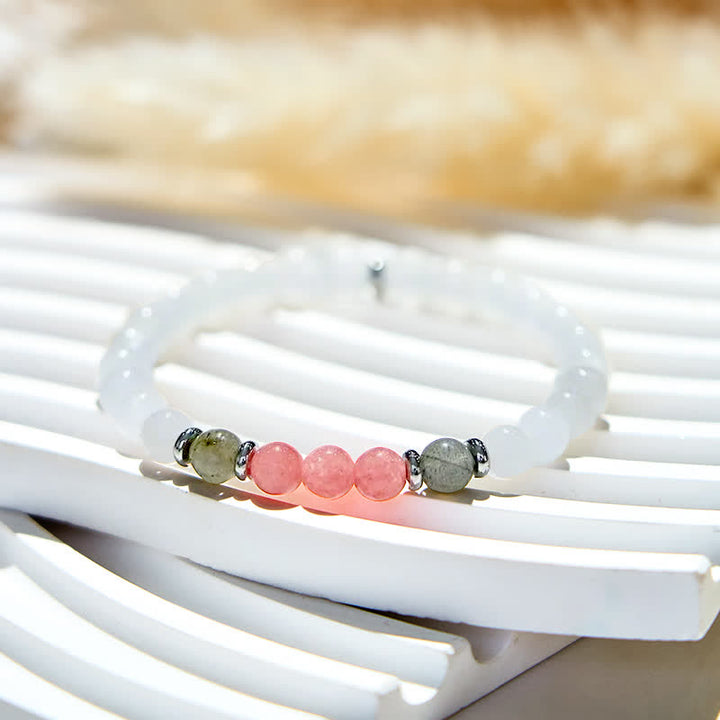Bracelet en perles de labradorite et de quartz fraise en cristal transparent Olivenorma 