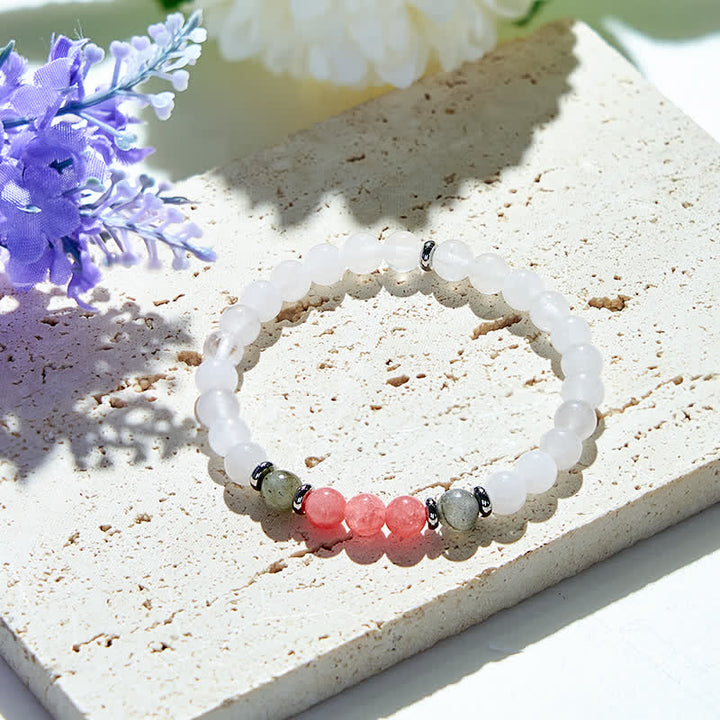 Bracelet en perles de labradorite et de quartz fraise en cristal transparent Olivenorma 