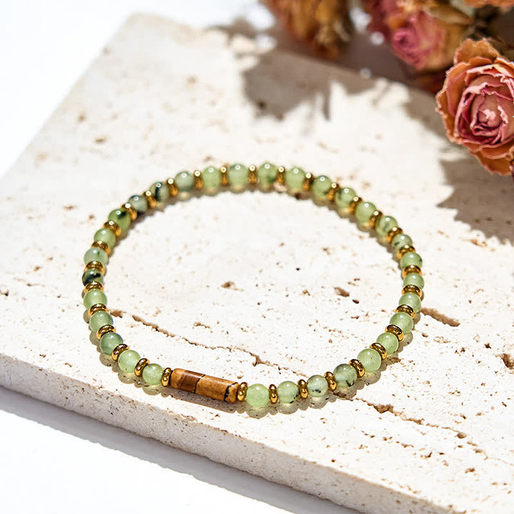Bracelet en perles de jaspe photo en préhnite naturelle Olivenorma de 4 mm 