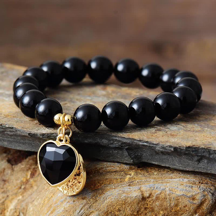 Bracelet pendentif coeur en perles d'améthyste de 10 mm Olivenorma