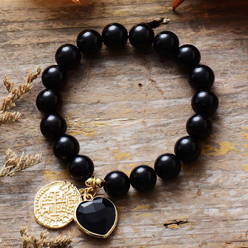 Bracelet pendentif coeur en perles d'améthyste de 10 mm Olivenorma