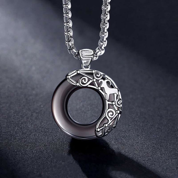 Collier pendentif en obsidienne naturelle du zodiaque Olivenorma