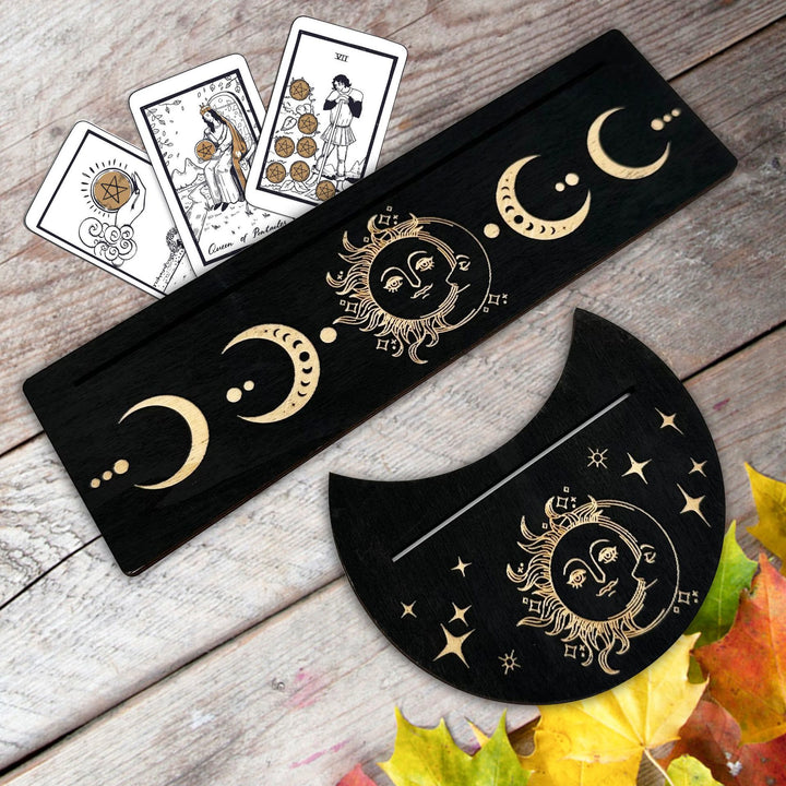 Support de cartes de tarot en bois avec phases de lune Olivenorma