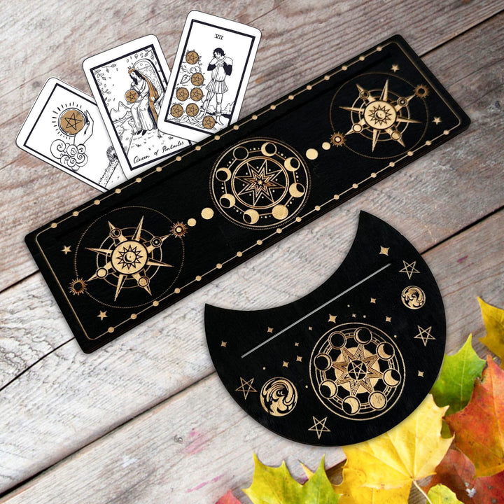 Support de cartes de tarot en bois avec phases de lune Olivenorma