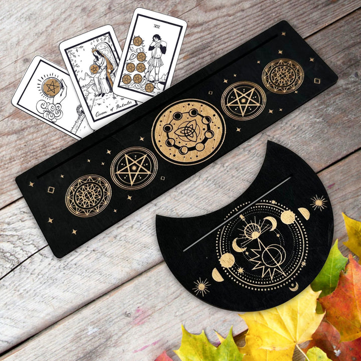Support de cartes de tarot en bois avec phases de lune Olivenorma