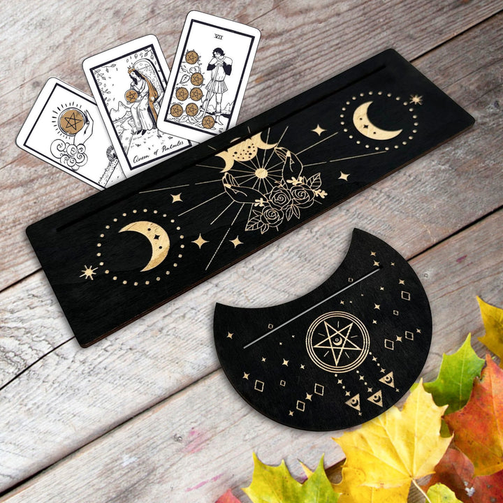Support de cartes de tarot en bois avec phases de lune Olivenorma