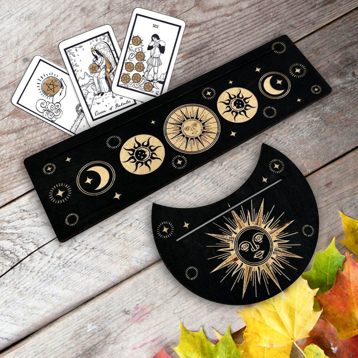 Support de cartes de tarot en bois avec phases de lune Olivenorma