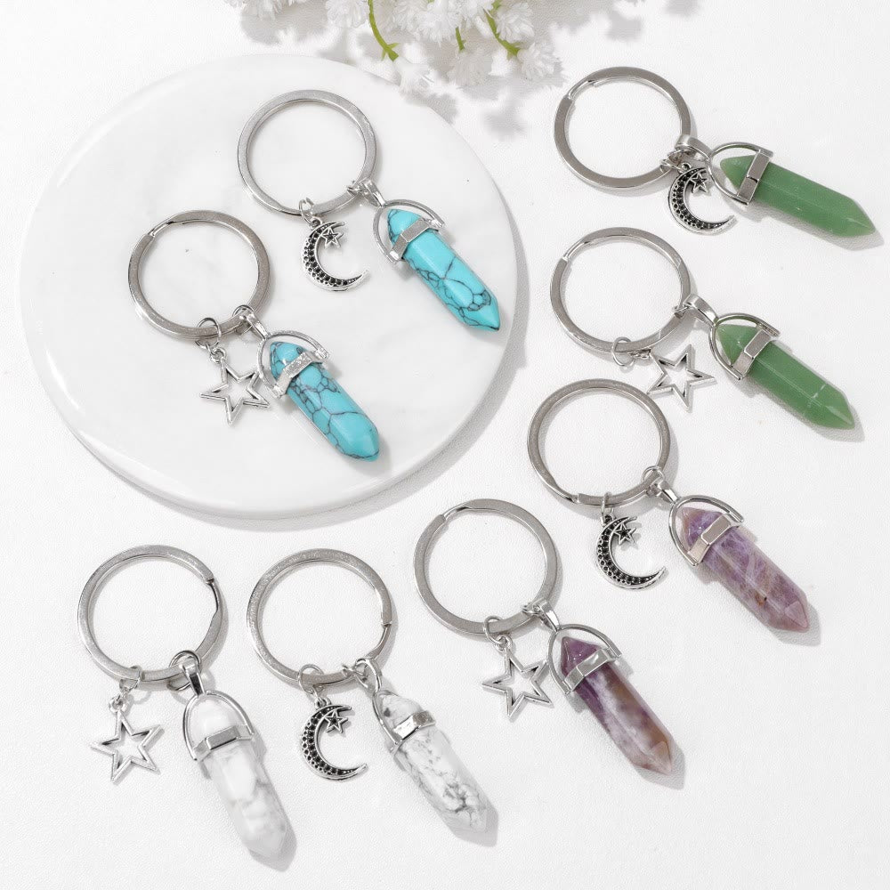 Porte-clés couple en pierre turquoise naturelle hexagonale Olivenorma