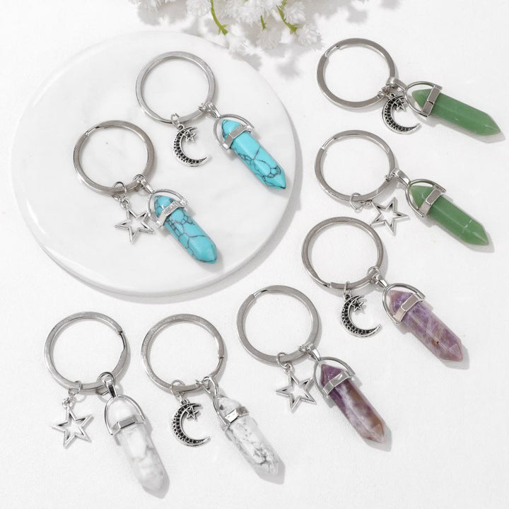 Porte-clés couple en pierre turquoise naturelle hexagonale Olivenorma