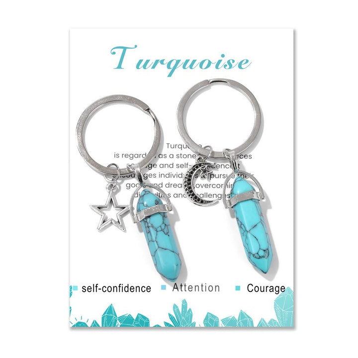 Porte-clés couple en pierre turquoise naturelle hexagonale Olivenorma