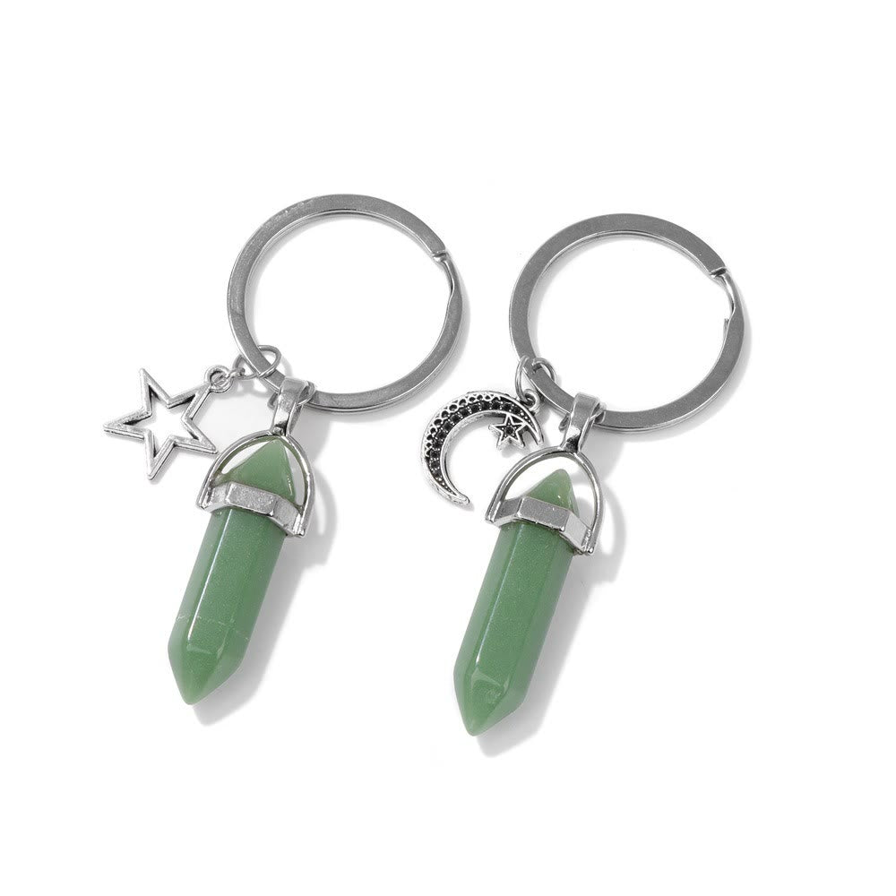 Porte-clés couple en pierre turquoise naturelle hexagonale Olivenorma