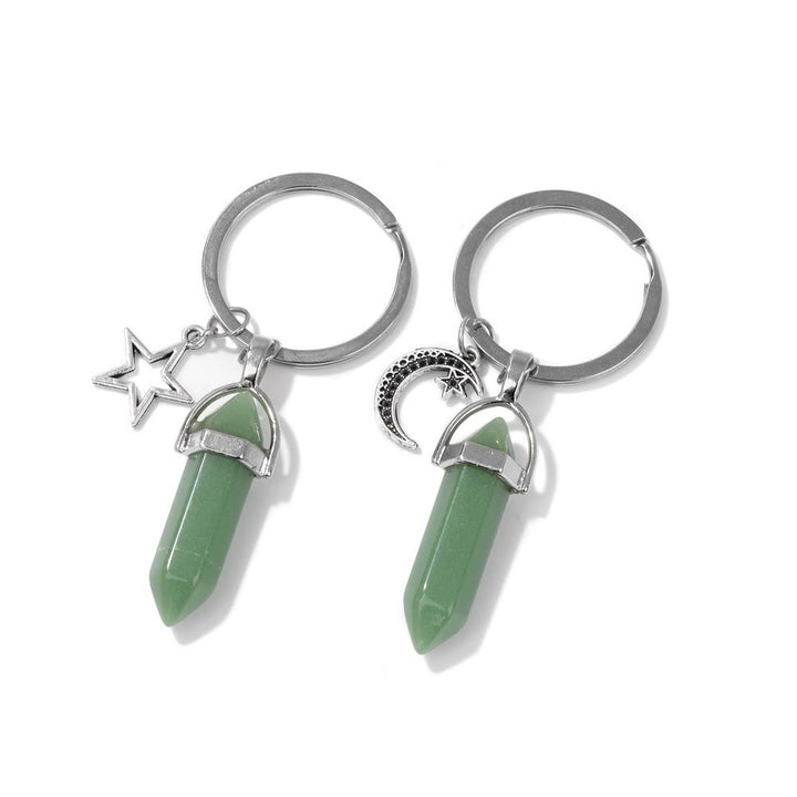Porte-clés couple en pierre turquoise naturelle hexagonale Olivenorma
