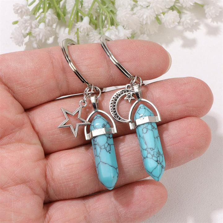 Porte-clés couple en pierre turquoise naturelle hexagonale Olivenorma