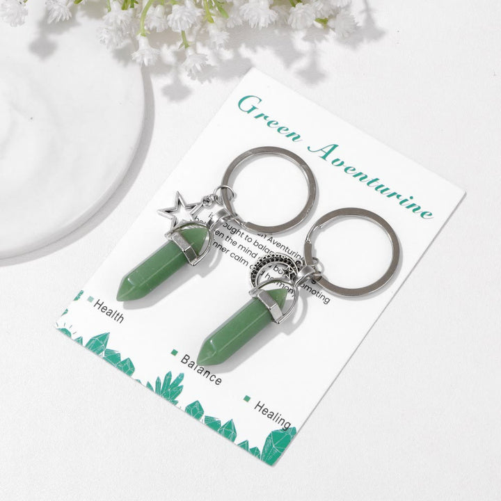 Porte-clés couple en pierre turquoise naturelle hexagonale Olivenorma