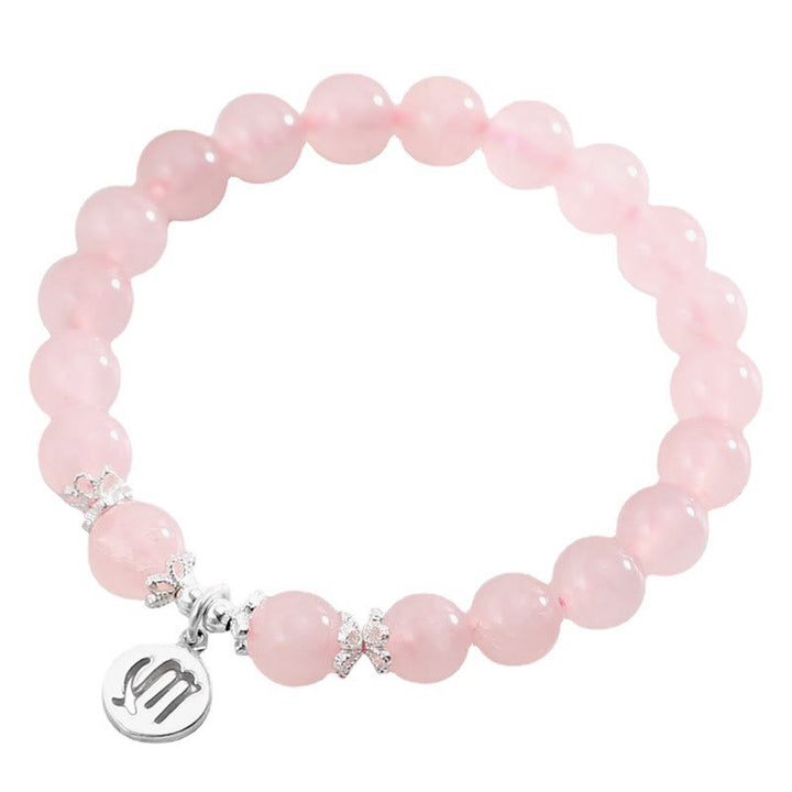 Bracelet mignon pour femme avec quartz rose naturel et signe du zodiaque Olivenorma